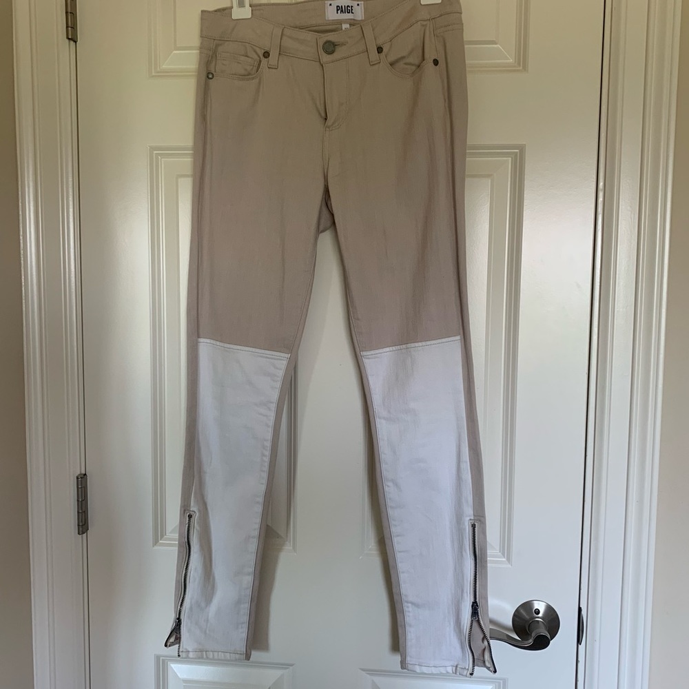 Paige Unique Colorblock Skinny Jeans with Zipper Detail